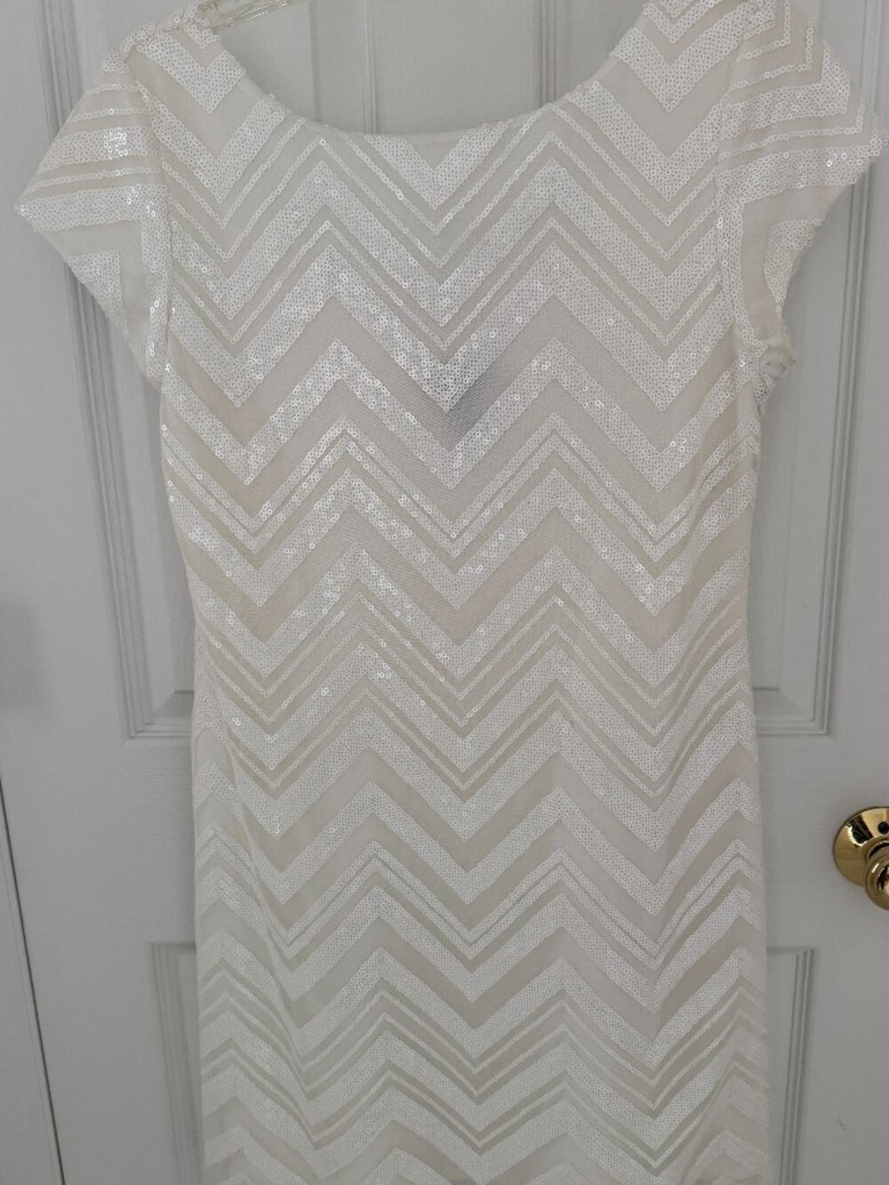 WHBM White sequins chevron 2 layer DRESS Med White House Black Market